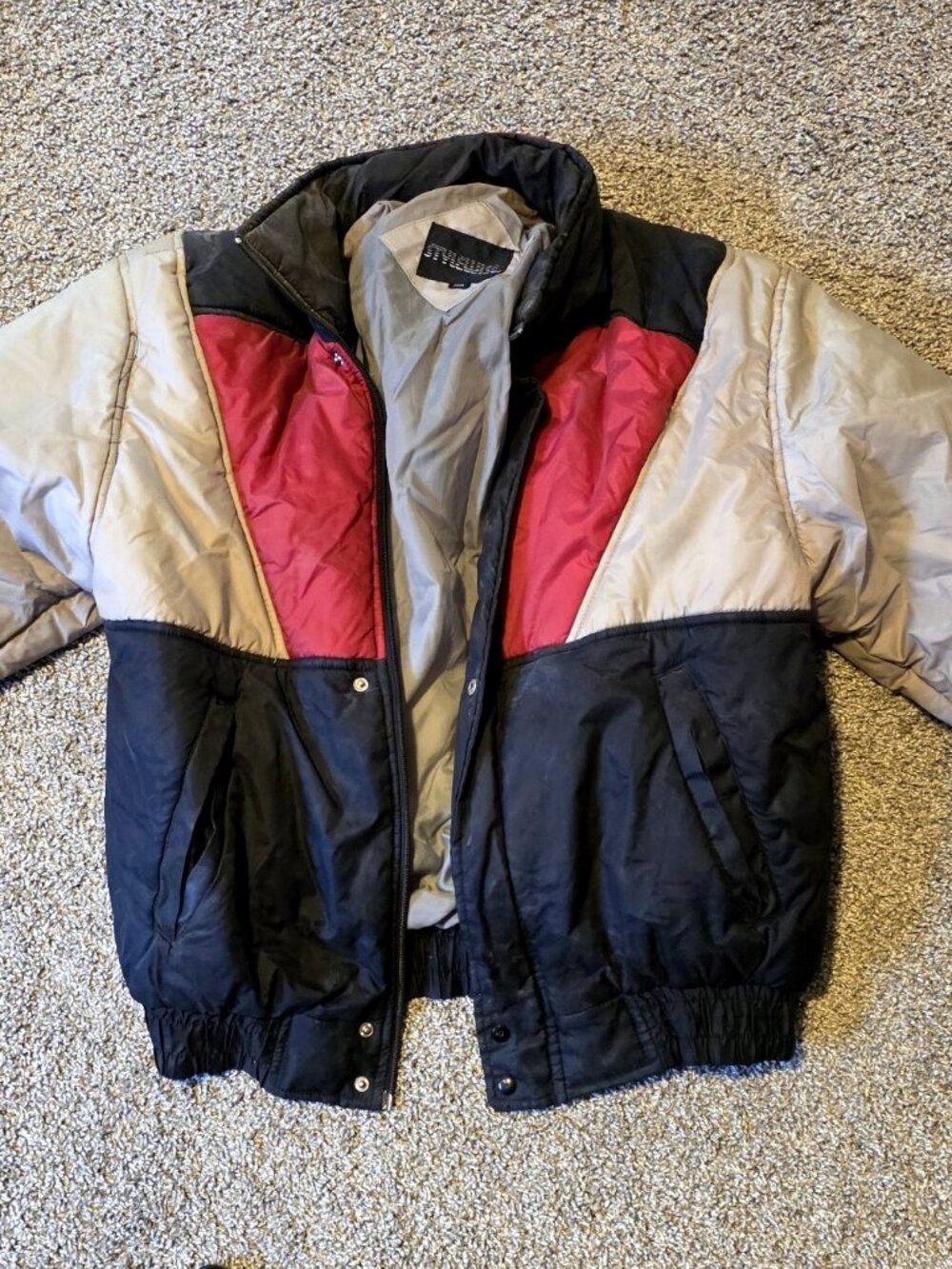 Extreme Puffer Jacket Tan Red Black Mens M Vintage Winter